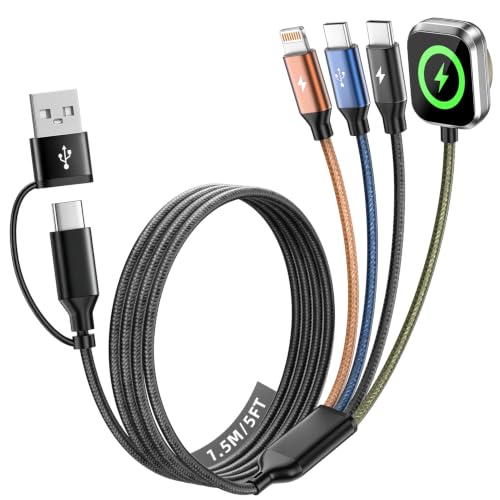 Cruise Essentials 2026, Dual Type-C 4 in 2 Multi Charging Cable for iPhone Watch Charger/iPhone 17/IP, iWatch Charger, Travel/Camping EssentialsCompatible with iWatch 11-2/Ultra/iPhone 17-8,Car 5FT