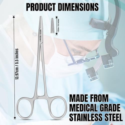 Image of Mayo Hegar Needle Holder Needle Driver with Strong Lock, Serrated Jaws for Precise Suturing and Practicing Autoclavable Multipurpose for Lab and Fishing (5.5 inch)
