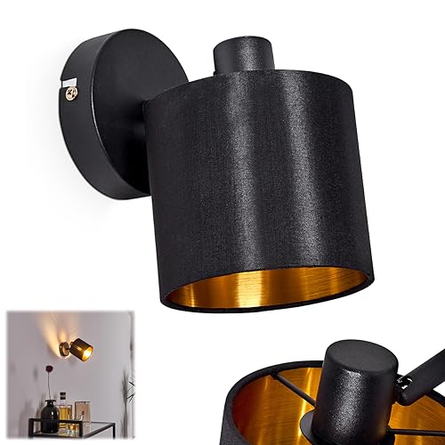 Wandleuchte Alsen, Wandlampe aus Metall/Stoff in Schwarz/Gold, 1-flammig, 1 x E14-Fassung, verstellbarer Wandspot mit Stoff-Schirm im Retro/Vintage-Desgin, ohne Leuchtmittel