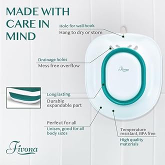 Fivona Expandable Sitz Bath Seat for Soak and Steam - Postpartum Essentials Care and Hemorrhoid Treatment - Unisex and Universal Fit Over the Toilet Yoni Steaming Bowl - At-Home Soothing Relief Device
