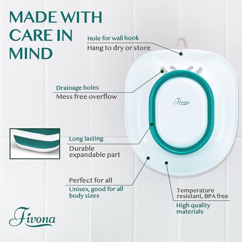 Fivona Expandable Sitz Bath Seat for Soak and Steam - Postpartum Essentials Care and Hemorrhoid Treatment - Unisex and Universal Fit Over the Toilet Yoni Steaming Bowl - At-Home Soothing Relief Device