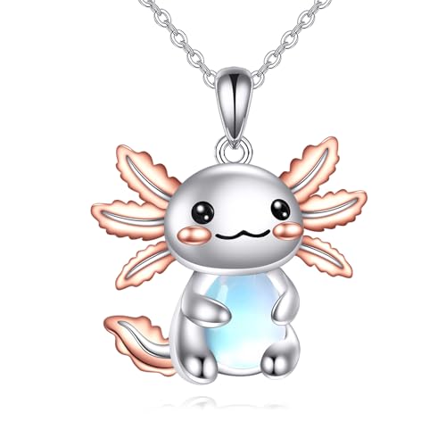 YFN Axolotl Necklace Sterling Silver Moonstone Axolotl Pendant Jewellery Animal Gifts for Women YFN Axolotl Necklace Sterling Silver Moonstone Axolotl Pendant Jewellery Animal Gifts for Women