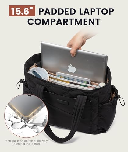 Image of LOVEVOOK Tote Bag for Women, puffer tote bag for Work Travel Nurse, Lightweight quilted Bags with Compartments
