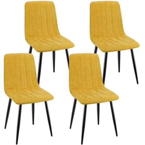 ANVOFONG Esszimmerstühle 4er Set,Küchenstuhl aus Leinenstoff,Polsterstühle mit Eisenfüßen,Stuhl Schlafzimmer,schminkstuhl,Wohnzimmer Stühle-Gelb