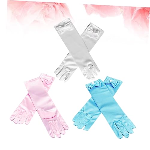 1set Satin Gloves for Boy Girl White Light Dress up Accessories for Weddings Parties and Dance Sleeve Bowknot Design3
