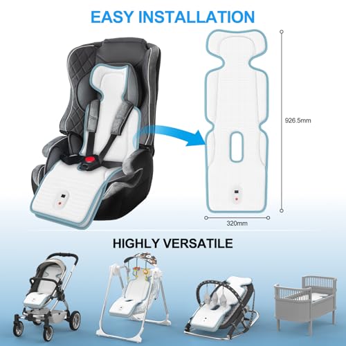 Image of Baby Stroller Cooling Pad, Up to 10H Cooling, 10000 mAh Rechargeable Car Seat Liner with 2 Built-in Blower, 3 Speed, Baby Summer Essentials, Cooling Cushion for Toddler Outdoors, Blue