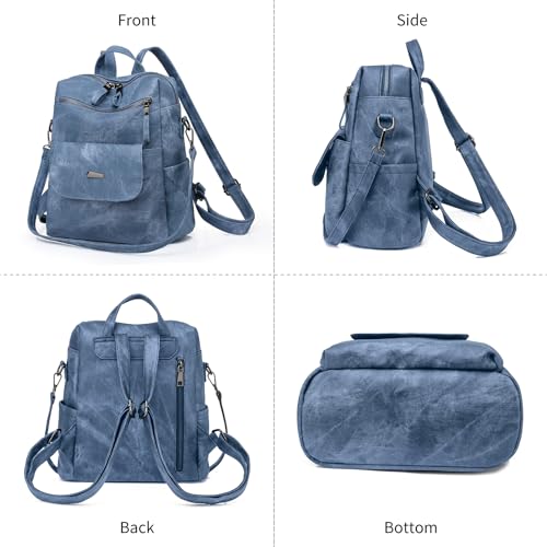 Image of Backpack Purse for Women, PU Leather Backpack Purse, Fashion Travel Anti Theft Backpack, Multipurpose Lightweight Waterproof Convertible Purse Shoulder Bag Handbag, Blue