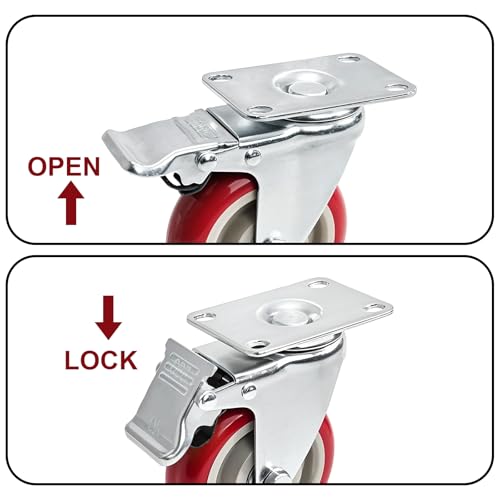 Tosnail 4-Inch Heavy Duty Swivel Caster Wheels Set of 4, Industrial Locking Rolling Plate Casters with Brake for Furniture, Cart, Table and Workbench
