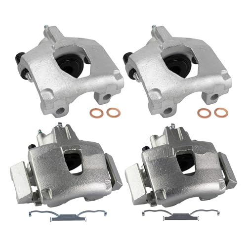 Image of TRQ Front and Rear Brake Caliper Set Zinc Coated Brackets Compatible with 2001-2007 Chrysler Town and Country 2001-2007 Dodge Caravan Grand Caravan