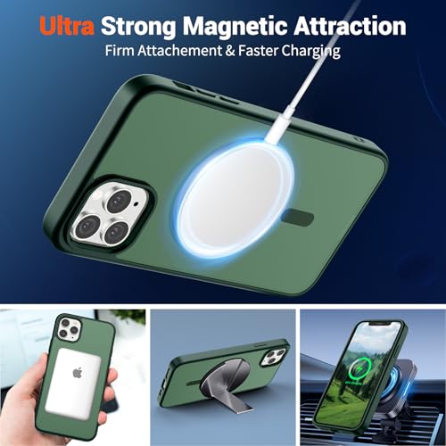 Image of SUPFINE Magnetic for iPhone 11 Pro Max Case Forest Green | (Compatible with MagSafe)(Military Grade Drop Protection)Shockproof Translucent Matte Phone Cover