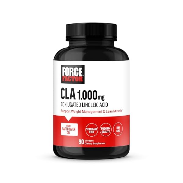 FORCE FACTOR CLA Supplements, CLA 3000 mg, Conjugated Linoleic Acid to Support Body Composition and Lean Muscle Mass, Made from Safflower Oil, Stimulant Free, Non-GMO, 90 Softgels