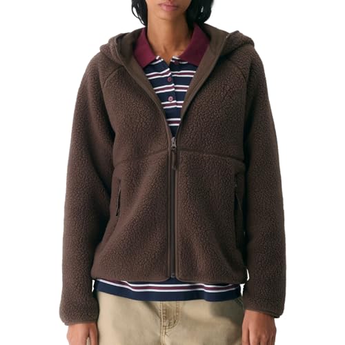 Trendy Fleece Jacket Women Long Sleeve Full Zip Hooded Fuzzy Sherpa Coat Thermal Winter Warm Outwear with Pockets