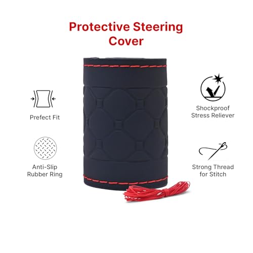 Image of Leather 25CM Universal Fit Car Steering Wheel Cover, Elastic Breathable and Odorless (Red-2)