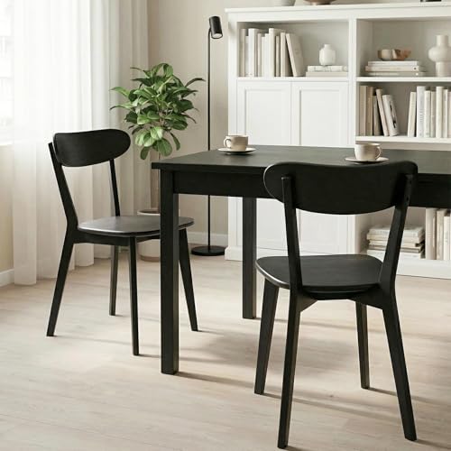 Image of 100% Solid Wood Dining Chairs,Mid Century Modern Dining Chairs with Rounded Backrest,Kitchen,Dining Room Chairs Set of 1 /2 /4 (1, Black Color)