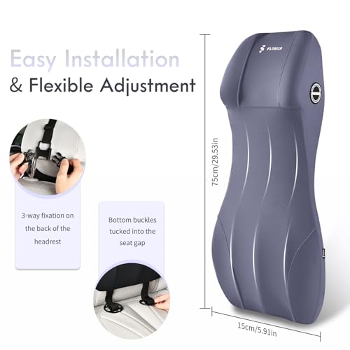 Image of FLORICH Integrated Car Seat Lumbar Support Pillow & Car Neck Pillow Memory Foam Back Cushion for Driving Car Seat Back Support Pillow for Car Seats Driver Back Neck Sciatica Pain Relief Cushion, Blue
