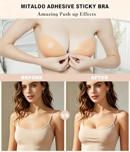 Image of MITALOO Adhesive Bra Invisible Sticky Strapless Push up Backless Reusable Silicone Covering Nipple Bras