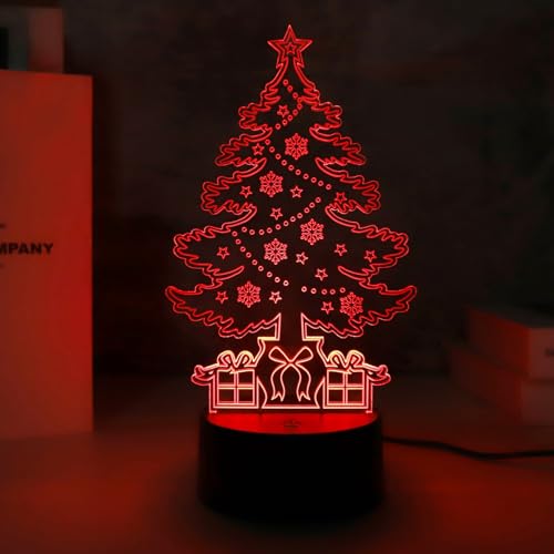 souleather 3D Illusion Night Light, Christmas Tree LED Desk Lamp & 7 Color Change Decor Nightlight, Bedroom Decorations Bedside Lamp, Birthday Christmas Gifts for Man Teens Boys Girls Kids