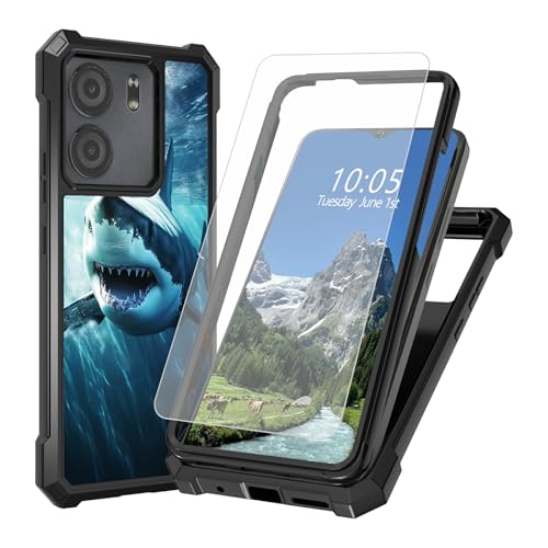 DIGTIALL Schutzhülle für BLU View 5 mit Bildschirmschutz aus gehärtetem Glas, zweilagig, strapazierfähig, stoßfest, TPU-Stoßdämpfer, erhöhte Ecken, Schutzhülle für BLU View 5, Hai im Wasser