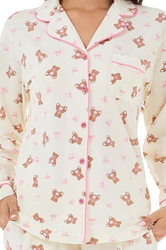 Image of LUBOT 100% Cotton Pajamas for Women Pajama Set 2 Piece PJ Sleepwear Set Soft Ladies Button Knit Long Sleeve Loungewear XS-XXL