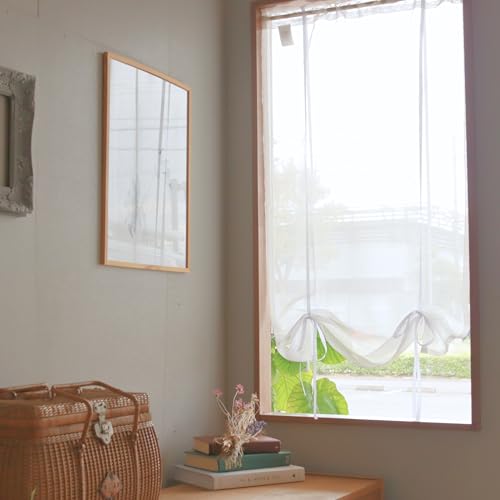 【Amazon.co.jp限定】カーテン研究所≪ガーゼ風リボンアップ小窓カーテン ホワイト≫ 幅70cm x丈120cm 1枚入りカフェカーテン のれん 目隠し 間仕切り通気性 洗える 洗濯機対応 省エネ ベーシック レース ナチュラル