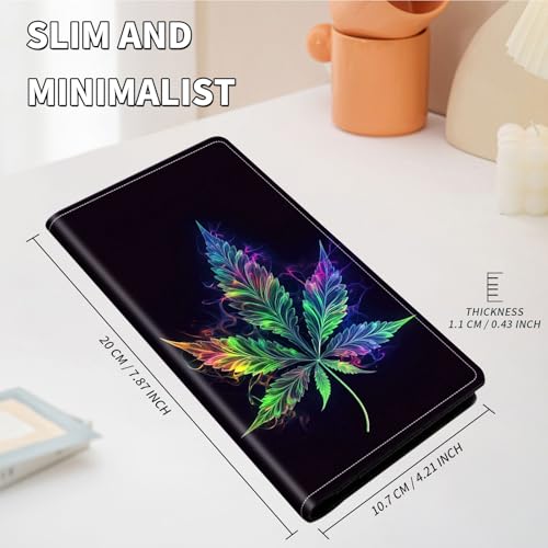 Wallet Women Ultra Slim Thim PU Leather Womens Wallet RFID Blocking Credit Card Holder Bifold Long Ladies Billfold, Colourful Marijuana Leaf2