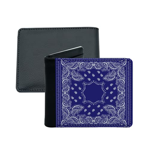 3907061 Mens Womens Slim Wallet,Bandana in Blue,With ID Window Money Clip RFID Blocking Bifold Credit Card Holder Front Pocket, Black 2, One Size3