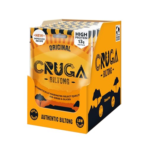 Cruga Original Beef Biltong Flavour 12 × 25g Snack Packs High Protein Gluten Free Spicy Snack Low Sugar No Added MSG Ideal for Gym Travel Hiking & Everyday Energy