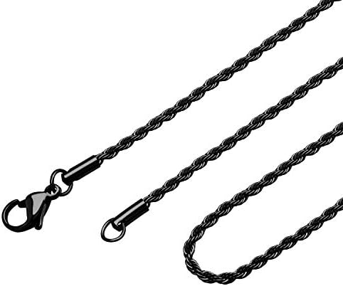 555Jewelry Stainless Steel Black Necklace For Men | Black Necklaces for Women | Classic Twisted Black Rope Necklace for Women | Singapore Chain Link Jewelry | Black 22 Inches