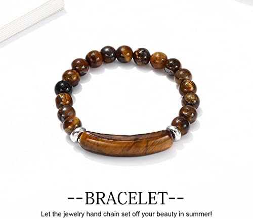 Branets Beads Bracelet, Natural 8mm Black Onyx/Tiger Eye Stone Bracelet Elasticity Lucky Stone Bangles Jewelry for Women and Girls