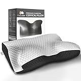 Bamboo Charcoal Cervical Neck Pillow for Pain Relief Sleeping – Ventilated Memory Foam - Orthopedic Contour Pillow for Side, Back, Stomach Sleepers - Ergonomic Neck and Shoulder Support Pillows