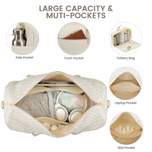 Weekender Travel Duffle Bag for Women: Overnight Bags with Shoe Compartment Carry on Bags for Airplanes with Toiletry Bag Hospital Bag Weekend Yoga Gym Bag with Wet Pocket Travel Duffel Tote Bag Beige3