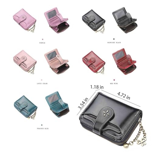 Image of Women's retro wallet small Y2K credit card bag zipper double fold mini leather aesthetic y2k wallet (Pink)
