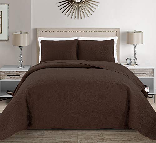 MK Home Mk Collection Solid Embossed Bedspread Bed Cover Over Size (Coffee/Dark Brown,...