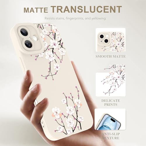 Image of Designed for iPhone 15 Case, Cute Cherry Blossom Flower Floral Pattern Design, Slim Soft TPU Liquid Silicone Protective Cover for Women Girls - White