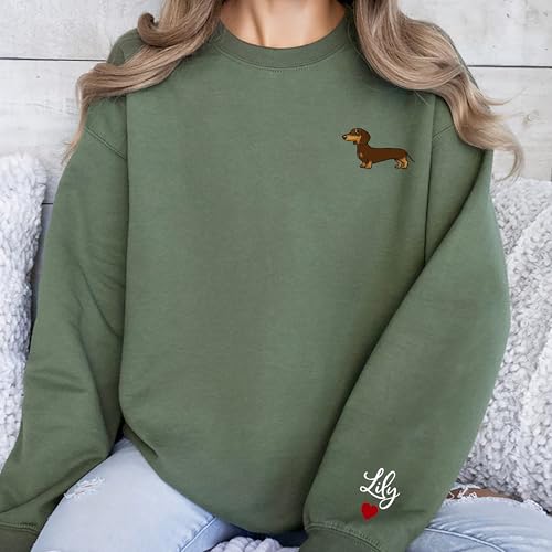 Customized Dachshund Crewneck, Custom Dog Pullover, Personalized Sausage Dog Sweatshirt, Unique Cream Pup Apparel, for Pet Lovers3