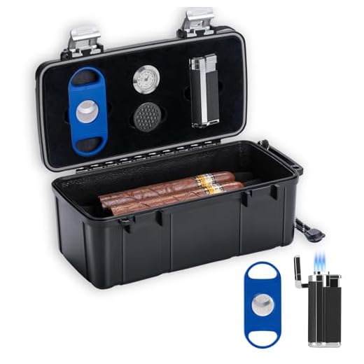 CINOROW Travel Cigar Humidor Case for 10-15 Cigars with Lighter and Cutter, Hygrometer and Humidifier, Spanish Cedar Sheet, Portable Waterproof Cigar Carrying Case, Gift for Men