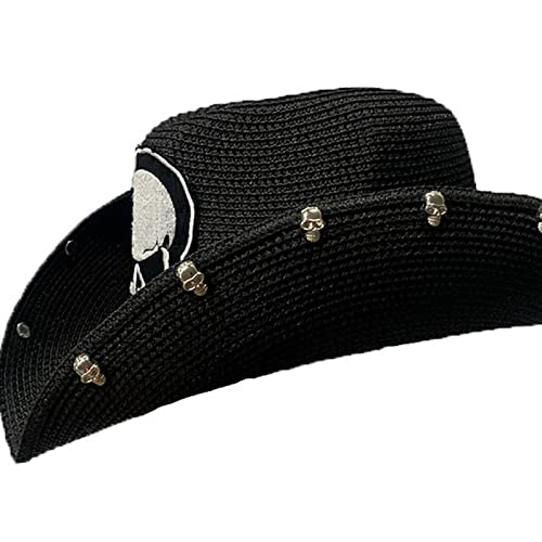 Halloween Festival Skull Pattern Cowboy Hat Straw Western Cowboy Hat Horror Elements Summer Gentleman Hombre Hat Black #TOP4