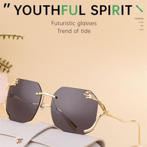 Oversized Rimless Sunglasses for Women Men Vintage Big Frame Punk Metal Leopard Luxury Popular2