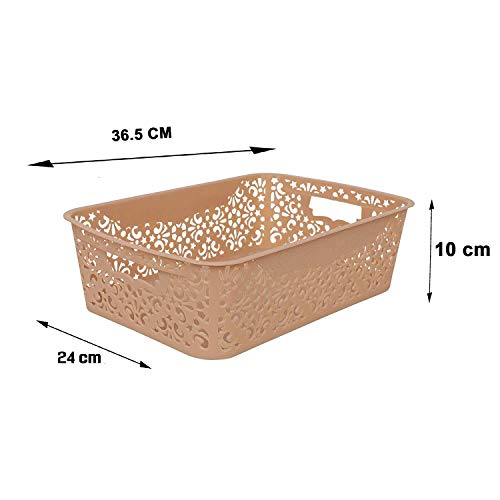 Image of Cutting Edge Essentials Plastic Storage Baskets /Shelf /Turkish Rack without Lid - Set of 2 for Fruit Vegetable Bathroom Stationary Home Basket with Handle (Beige, Medium)