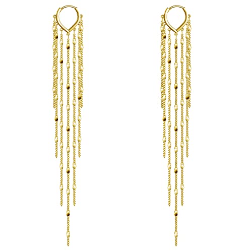 Sterling Silver Women's Tassel Earrings Gold 925 Silver Chandelier Threading Long Gold Dangle Earrings