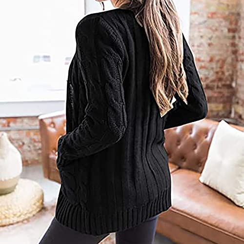 Women's Knit Cardigan Open Front Long Sleeve Button Down Sweater Loose Causal Outerwear Coats with Pockets4