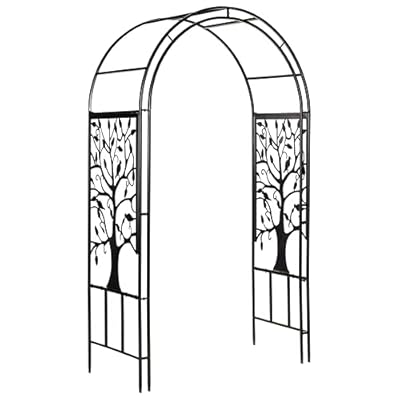 Evergreen Plow & Hearth Tree of Life Garden Arbor - 7 Feet Tall | Slim Metal Arch with Iron Trellis for Climbing Plants | Elegant Wedding Arbor | Outdoor Patio & Garden Decor