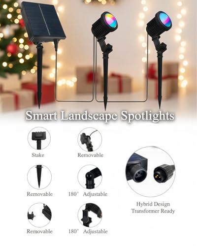 LightSeek Solar Spotlights Outdoor, Color Changing Landscape Lights with App & Remote Control, Outside Spot Light for Yard, Lawn, Flags, House, Garden, Christmas Trees, New Year Decoration, 2 in 1 — view 6