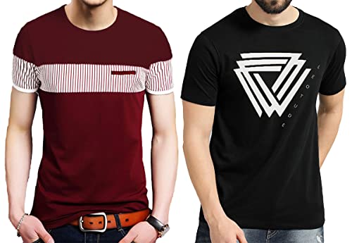 Image of LEOTUDE Regular Fit Half Sleeve Men's T-Shirt Cotton Blend Combo (Pack of 2)