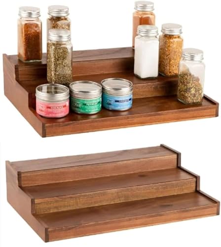 Image of Insight Arts Wooden Spice Rack Organizer 3-Tier for Pantry Cabinet or Countertop for Spice Bottles, Jars Display Shelf (Dark Brown)