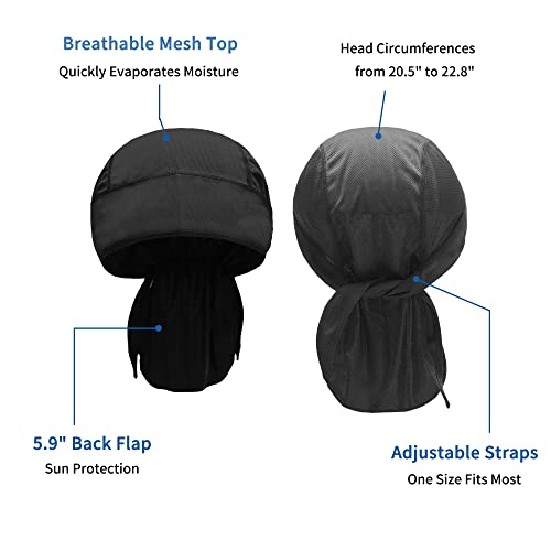 Zlyc Sweat Wicking Do Rags Skull Cap For Men Women Thin Dew Rag Bandana Cycling Helmet Liner Beanie (Solid Black&Gray) #TOP3