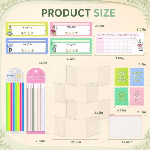 American Mahjong Accessories Kit for 4 Players, 4 Large Print Rule Card Sleeves, 4 Line Readers, 320 Line Finder Tabs, 4 Tile Shuffler Cards, 100-Page Score Pad & Mesh Storage Bag