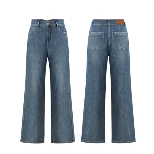 GOELIA Tall Jeans for Women Blue High Waisted Straight Wide