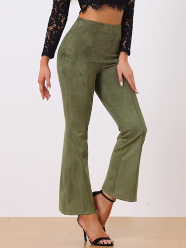 Image of Allegra K Women's Faux Suede Pants Business Casual Wide Legs Bell Bottom Flared Trousers