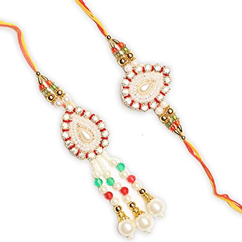 Image of eCraftIndia Beautiful Pastel Green and Purple Color Designer Rakhi for Brother | Raksha Bandhan Rakhi with Roli